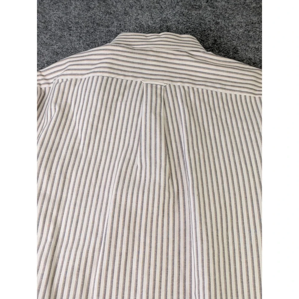 Stafford Mens 17 36/37 Striped Oxford Button Down Shirt Blue Tan Wrinkle Free